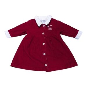 Hanna Andersson Christmas Holiday Corduroy Red Coat Dress Snowflakes 18 24 mo